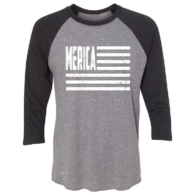 Zexpa Apparelâ„¢ Merica White Stripes Flag 3/4 Sleevee Raglan Tee Patriotic Tee Solid Color Striped Floral Zexpa Apparelâ„¢ Merica White Stripes Flag 3/4 Sleevee Raglan Tee Patriotic Tee Solid Color Striped Floral