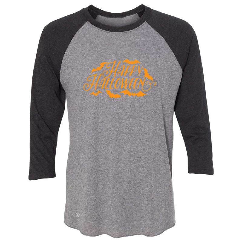 Zexpa Apparelâ„¢ Happy Halloween Bats Greetings 3/4 Sleevee Raglan Tee Halloween Costume Tee Welt Pockets Slit Pockets Zexpa Apparelâ„¢ Happy Halloween Bats Greetings 3/4 Sleevee Raglan Tee Halloween Costume Tee Welt Pockets Slit Pockets