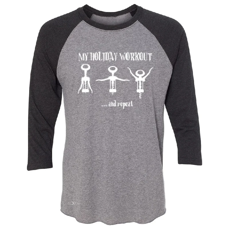 Zexpa Apparelâ„¢ Holiday Workout and Repeat 3/4 Sleevee Raglan Tee Funny Xmas Corkscrew Tee Spandex Blend Rayon Blend Denim Blend Zexpa Apparelâ„¢ Holiday Workout and Repeat 3/4 Sleevee Raglan Tee Funny Xmas Corkscrew Tee Spandex Blend Rayon Blend Denim Blend