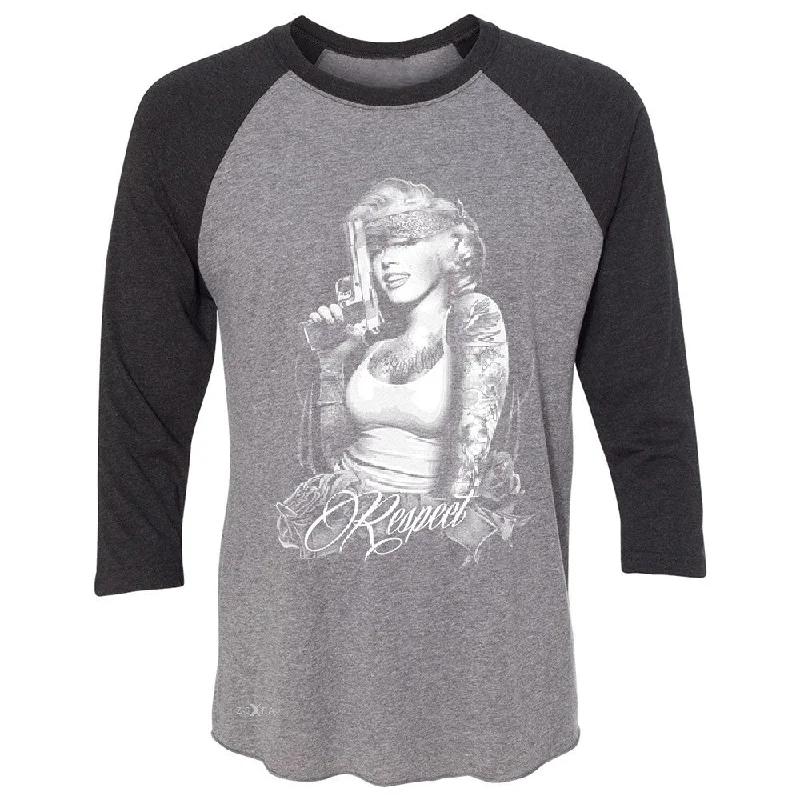 Zexpa Apparelâ„¢ Marilyn Monroe Gangster Respect 3/4 Sleevee Raglan Tee Tattoo Gun Babe Tee Spandex Blend Rayon Blend Denim Blend Zexpa Apparelâ„¢ Marilyn Monroe Gangster Respect 3/4 Sleevee Raglan Tee Tattoo Gun Babe Tee Spandex Blend Rayon Blend Denim Blend