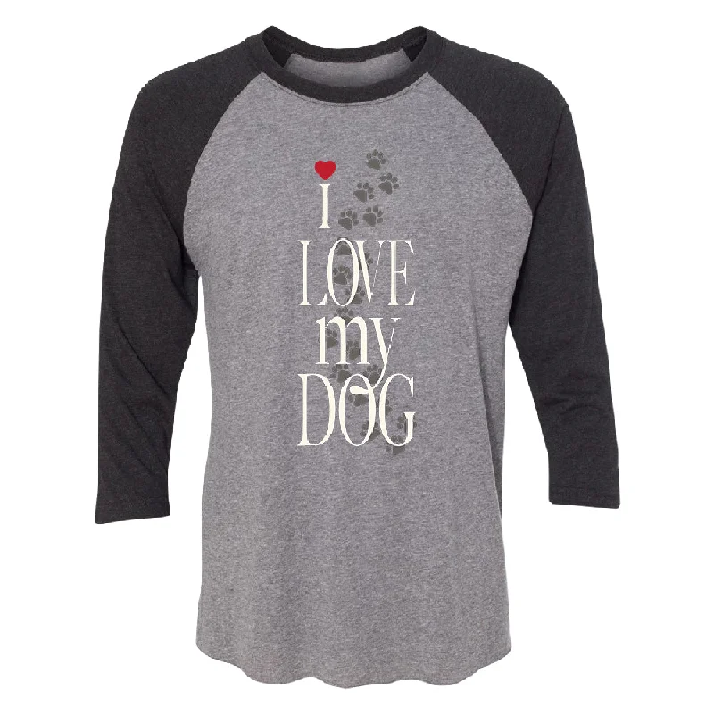 Zexpa Apparel™ I Love My Dog Puppy Paw Print 3/4 Raglan Tee Cashmere Blend Cotton Blend Poly Blend Zexpa Apparel™ I Love My Dog Puppy Paw Print 3/4 Raglan Tee Cashmere Blend Cotton Blend Poly Blend
