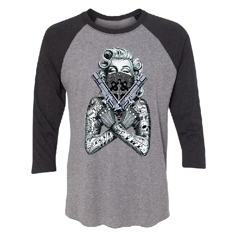 Zexpa Apparel™ Marilyn Monroe Black Bandana Cross 3/4 Raglan Tee Satin Fabric Silk Fabric Chiffon Fabric Zexpa Apparel™ Marilyn Monroe Black Bandana Cross 3/4 Raglan Tee Satin Fabric Silk Fabric Chiffon Fabric