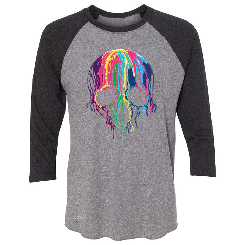Zexpa Apparelâ„¢ Melting Skull Neon 3/4 Sleevee Raglan Tee Dripping Skeleton Paint Tee Cotton Fabric Linen Fabric Terry Fabric Zexpa Apparelâ„¢ Melting Skull Neon 3/4 Sleevee Raglan Tee Dripping Skeleton Paint Tee Cotton Fabric Linen Fabric Terry Fabric