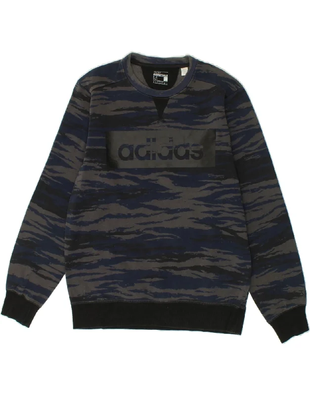 ADIDAS Mens Abstract Pattern Graphic Sweatshirt Jumper Medium Navy Blue Hoodie with Embroidery Detailed Premium ADIDAS Mens Abstract Pattern Graphic Sweatshirt Jumper Medium Navy Blue Hoodie with Embroidery Detailed Premium