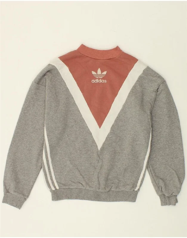 ADIDAS Womens Graphic Sweatshirt Jumper UK 4 XS Grey Colourblock Cotton Hoodie with Tied Waist Feminine Flattering ADIDAS Womens Graphic Sweatshirt Jumper UK 4 XS Grey Colourblock Cotton Hoodie with Tied Waist Feminine Flattering