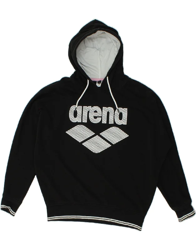 ARENA Mens Oversized Graphic Hoodie Jumper Small Black Cotton Hoodie with Applique Textured Unique ARENA Mens Oversized Graphic Hoodie Jumper Small Black Cotton Hoodie with Applique Textured Unique