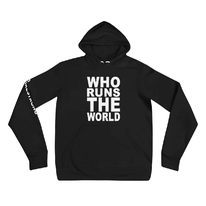 EVERYDAY FLEECE, COZY CHIC HOODIE BLACK - WHO RUNS THE WORLD Hoodie with Magnetic Closure Innovative Modern EVERYDAY FLEECE, COZY CHIC HOODIE BLACK - WHO RUNS THE WORLD Hoodie with Magnetic Closure Innovative Modern