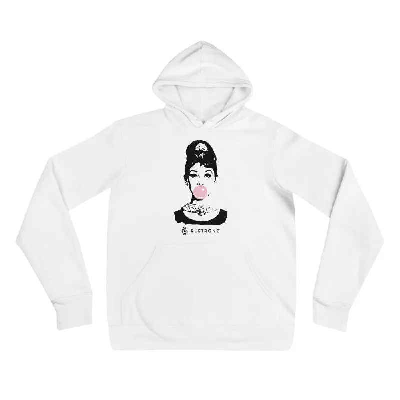 EVERYDAY FLEECE, COZY CHIC HOODIE WHITE - ICONIC AUDREY HEPBURN Hoodie with Hem Ribbing Snug Secure EVERYDAY FLEECE, COZY CHIC HOODIE WHITE - ICONIC AUDREY HEPBURN Hoodie with Hem Ribbing Snug Secure