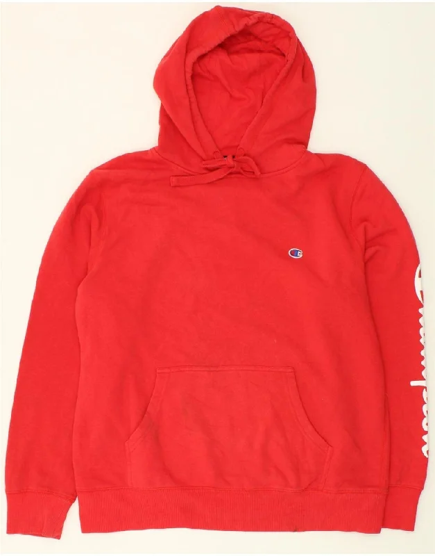 CHAMPION Mens Graphic Hoodie Jumper XL Red Cotton Hoodie with Puffed Sleeves Voluminous Trendy CHAMPION Mens Graphic Hoodie Jumper XL Red Cotton Hoodie with Puffed Sleeves Voluminous Trendy