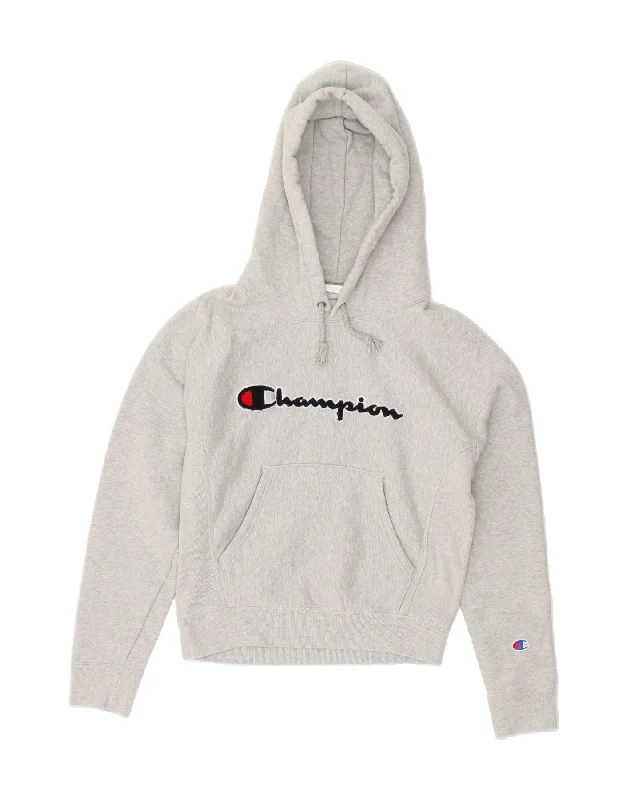 CHAMPION Womens Crop Graphic Hoodie Jumper UK 6 XS Grey Cotton Hoodie with V-Neck Classic Versatile CHAMPION Womens Crop Graphic Hoodie Jumper UK 6 XS Grey Cotton Hoodie with V-Neck Classic Versatile
