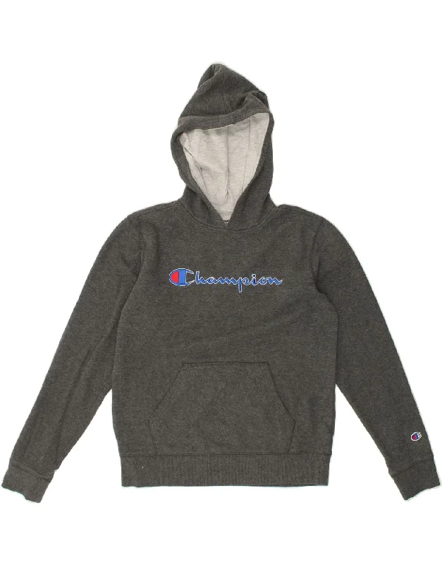 CHAMPION Womens Graphic Hoodie Jumper UK 18 XL Grey Cotton Hoodie with Set-In Sleeves Structured Classic CHAMPION Womens Graphic Hoodie Jumper UK 18 XL Grey Cotton Hoodie with Set-In Sleeves Structured Classic