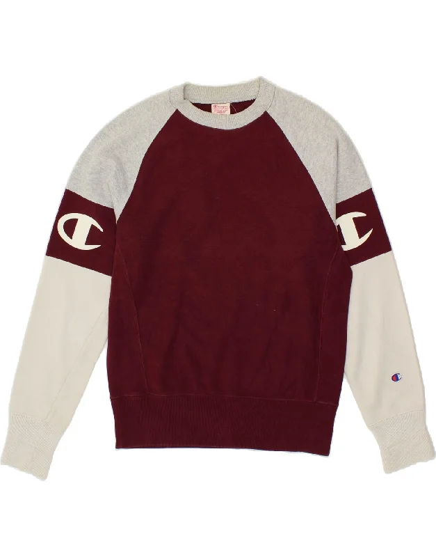 CHAMPION Womens Graphic Sweatshirt Jumper UK 14 Medium Burgundy Hoodie with Hem Ribbing Snug Secure CHAMPION Womens Graphic Sweatshirt Jumper UK 14 Medium Burgundy Hoodie with Hem Ribbing Snug Secure