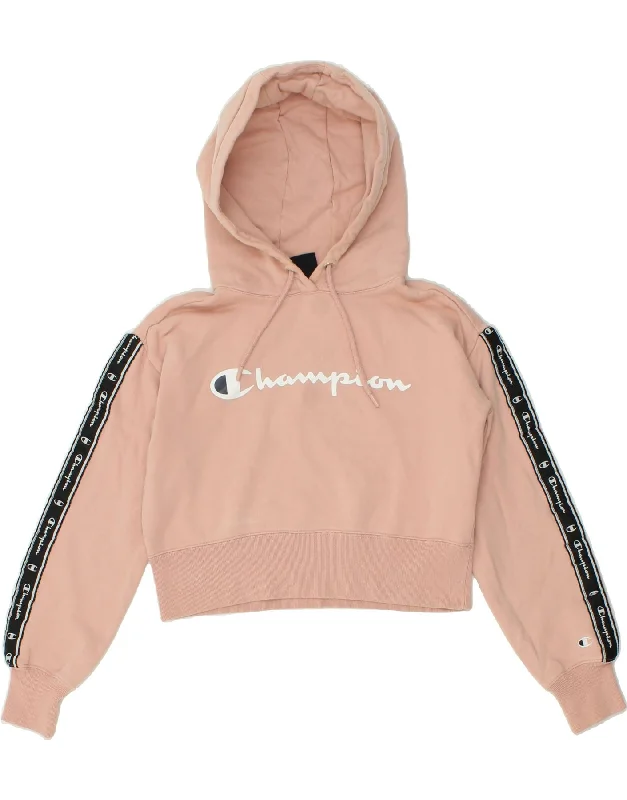 CHAMPION Womens Oversized Graphic Crop Hoodie Jumper UK 10 Small Pink Hoodie with Lace Feminine Delicate CHAMPION Womens Oversized Graphic Crop Hoodie Jumper UK 10 Small Pink Hoodie with Lace Feminine Delicate