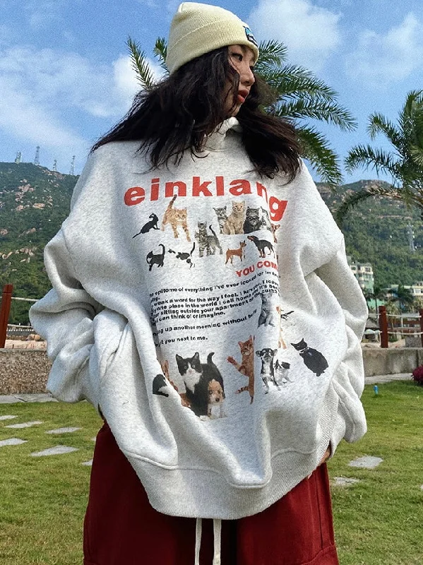 EINKLANG Vintage Cat Dog Plush Oversized Long Sleeve Hoodie Hoodie with Mesh Breathable Sporty EINKLANG Vintage Cat Dog Plush Oversized Long Sleeve Hoodie Hoodie with Mesh Breathable Sporty