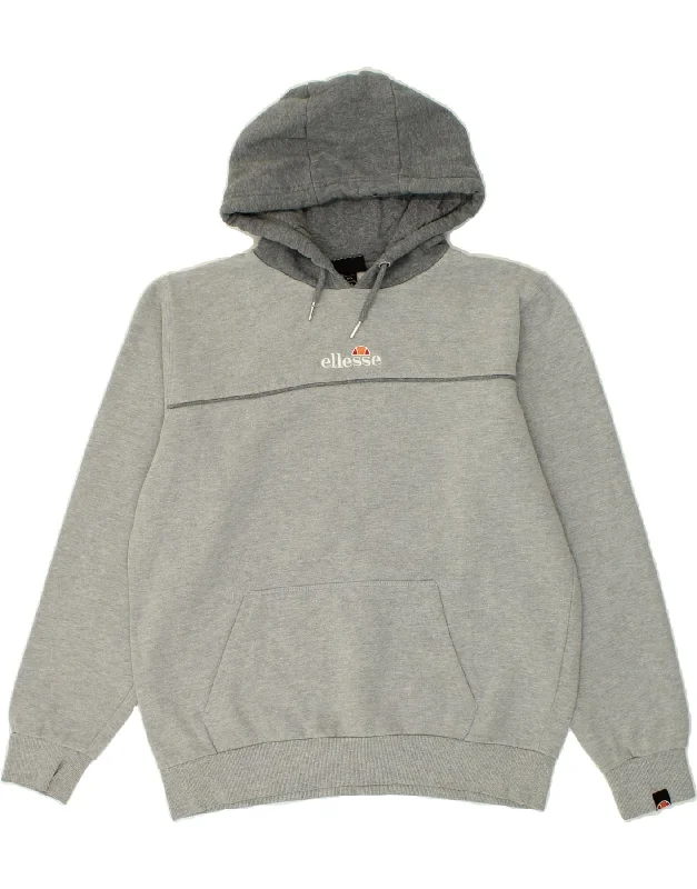 ELLESSE Mens Graphic Hoodie Jumper Large Grey Cotton Hoodie with Hidden Zipper Minimalist Clean