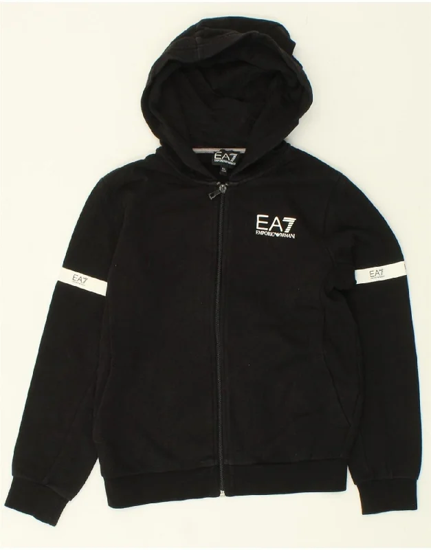 EMPORIO ARMANI Boys Zip Hoodie Sweater 9-10 Years Black Cotton Hoodie with Hem Elastic Stretchable Comfortable EMPORIO ARMANI Boys Zip Hoodie Sweater 9-10 Years Black Cotton Hoodie with Hem Elastic Stretchable Comfortable