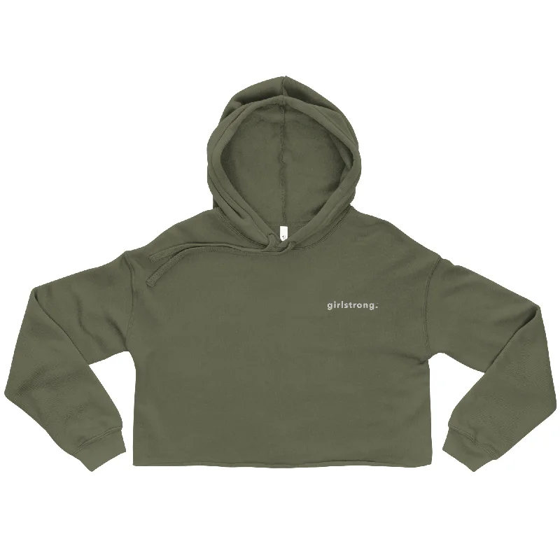 EVERYDAY FLEECE, COZY CHIC CROPPED HOODIE - GIRLSTRONG MILITARY GREEN Hoodie with Front Slit Layering Stylish EVERYDAY FLEECE, COZY CHIC CROPPED HOODIE - GIRLSTRONG MILITARY GREEN Hoodie with Front Slit Layering Stylish