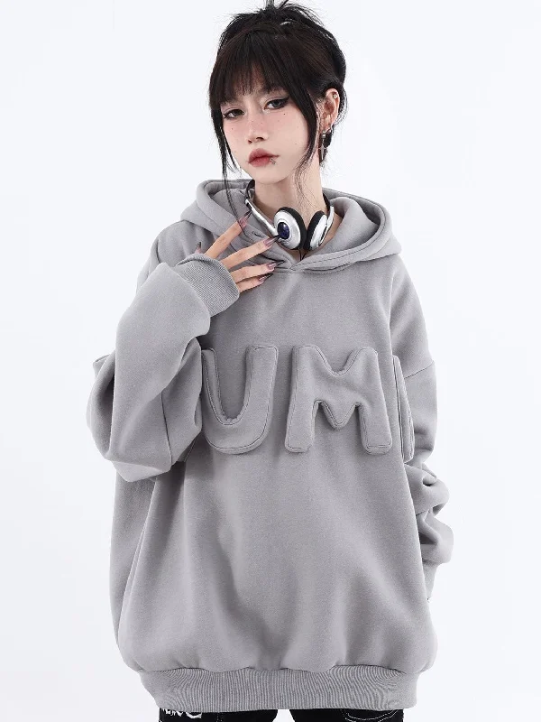 JUMP Gray Three-Dimensional Letter Embroidery Loose Casual Hoodie Hoodie with Applique Textured Unique JUMP Gray Three-Dimensional Letter Embroidery Loose Casual Hoodie Hoodie with Applique Textured Unique
