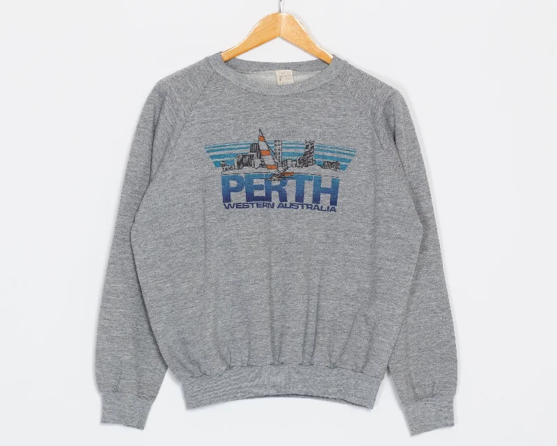 Large 80s Perth Western Australia Tourist Sweatshirt Hoodie with Longline Fit Extended Stylish Large 80s Perth Western Australia Tourist Sweatshirt Hoodie with Longline Fit Extended Stylish