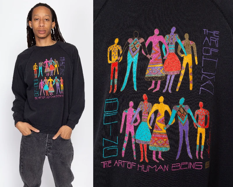 Large 90s Laurel Burch Art Of Human Being Sweatshirt Hoodie with Hem Lace Feminine Delicate Large 90s Laurel Burch Art Of Human Being Sweatshirt Hoodie with Hem Lace Feminine Delicate