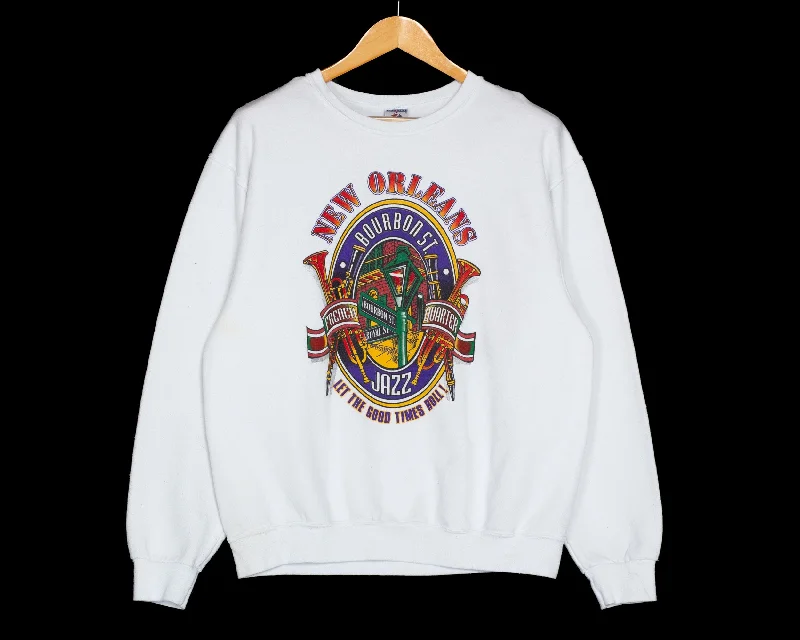 Large 90s New Orleans Bourbon St Sweatshirt Hoodie with Hem Patch Decorative Personalized Large 90s New Orleans Bourbon St Sweatshirt Hoodie with Hem Patch Decorative Personalized