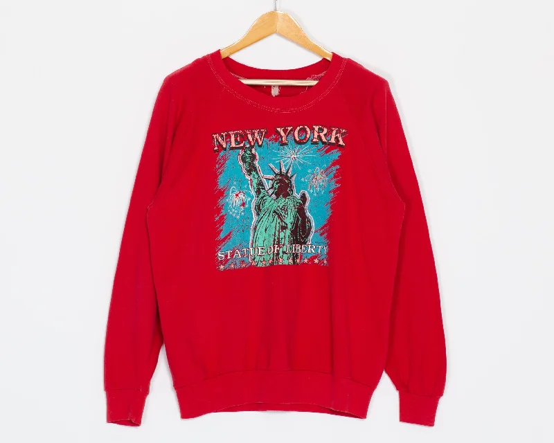 Large 90s New York Statue Of Liberty Raglan Sweatshirt Hoodie with Hem Detail Decorative Unique Large 90s New York Statue Of Liberty Raglan Sweatshirt Hoodie with Hem Detail Decorative Unique