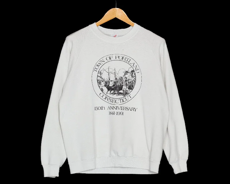 Large 90s Town Of Portland Connecticut Tourist Sweatshirt Hoodie with Slit Hem Functional Movement Large 90s Town Of Portland Connecticut Tourist Sweatshirt Hoodie with Slit Hem Functional Movement