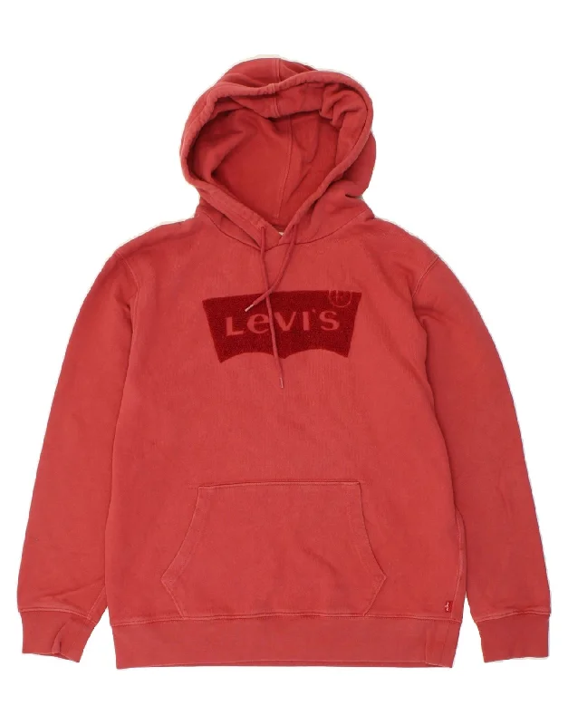 LEVI'S Mens Graphic Hoodie Jumper Medium Red Cotton Hoodie with Puffed Sleeves Voluminous Trendy LEVI'S Mens Graphic Hoodie Jumper Medium Red Cotton Hoodie with Puffed Sleeves Voluminous Trendy