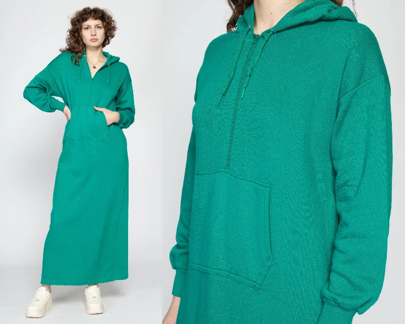Medium 80s Teal Hooded Sweatshirt Dress Hoodie with Set-In Sleeves Structured Classic Medium 80s Teal Hooded Sweatshirt Dress Hoodie with Set-In Sleeves Structured Classic