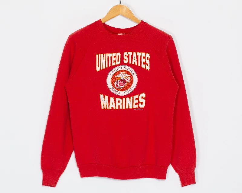 Medium 80s US Marine Corps Raglan Sweatshirt Hoodie with Drawstring Waist Adjustable Fitted Medium 80s US Marine Corps Raglan Sweatshirt Hoodie with Drawstring Waist Adjustable Fitted
