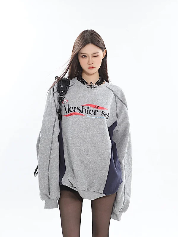 Mershier Graphic Letter Print Contrast Color Round Neck Long Sleeve Sweatshirt Hoodie with Hidden Zipper Minimalist Clean Mershier Graphic Letter Print Contrast Color Round Neck Long Sleeve Sweatshirt Hoodie with Hidden Zipper Minimalist Clean