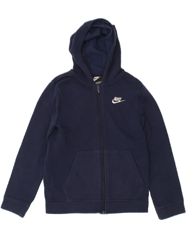 NIKE Boys Standard Fit Zip Hoodie Sweater 10-11 Years Medium Navy Blue Hoodie with Exposed Zipper Edgy Industrial NIKE Boys Standard Fit Zip Hoodie Sweater 10-11 Years Medium Navy Blue Hoodie with Exposed Zipper Edgy Industrial