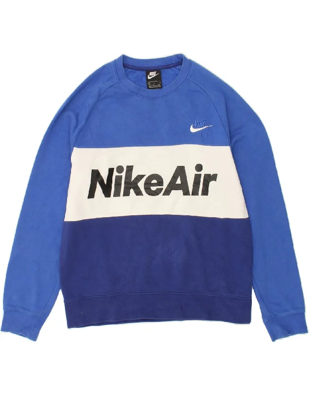 NIKE Mens Graphic Sweatshirt Jumper Small Blue Colourblock Cotton Hoodie with Thumb Holes Functional Cozy NIKE Mens Graphic Sweatshirt Jumper Small Blue Colourblock Cotton Hoodie with Thumb Holes Functional Cozy