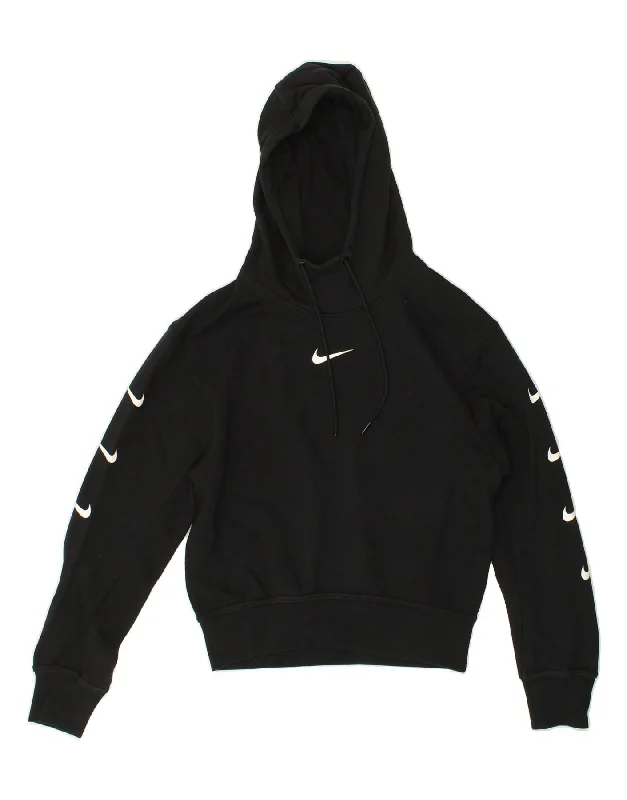 NIKE Womens Graphic Hoodie Jumper UK 10 Small Black Cotton Hoodie with Slim Fit Tailored Modern NIKE Womens Graphic Hoodie Jumper UK 10 Small Black Cotton Hoodie with Slim Fit Tailored Modern
