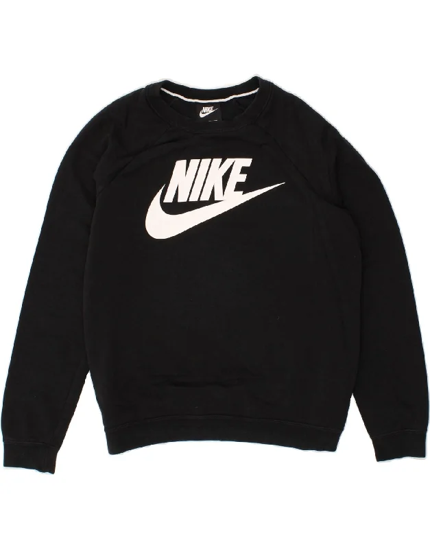 NIKE Womens Graphic Sweatshirt Jumper UK 14 Medium Black Cotton Hoodie with Belted Waist Structured Tailored NIKE Womens Graphic Sweatshirt Jumper UK 14 Medium Black Cotton Hoodie with Belted Waist Structured Tailored