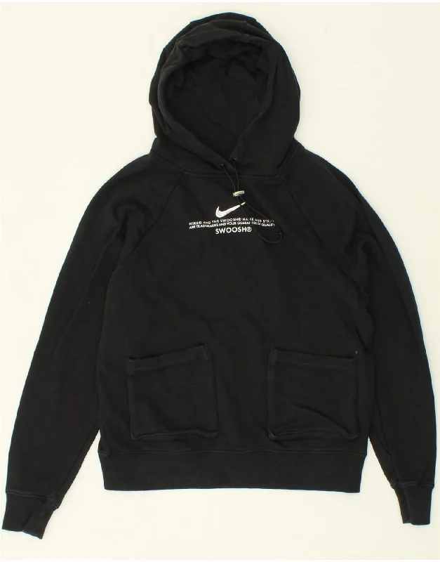 NIKE Womens Oversized Graphic Hoodie Jumper UK 6 XS Black Cotton Hoodie with Thumb Holes Functional Cozy NIKE Womens Oversized Graphic Hoodie Jumper UK 6 XS Black Cotton Hoodie with Thumb Holes Functional Cozy