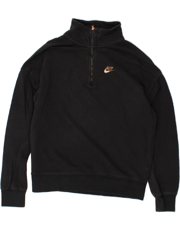 NIKE Womens Oversized Graphic Zip Neck Sweatshirt Jumper UK 6 XS Black Hoodie with Magnetic Closure Innovative Modern NIKE Womens Oversized Graphic Zip Neck Sweatshirt Jumper UK 6 XS Black Hoodie with Magnetic Closure Innovative Modern