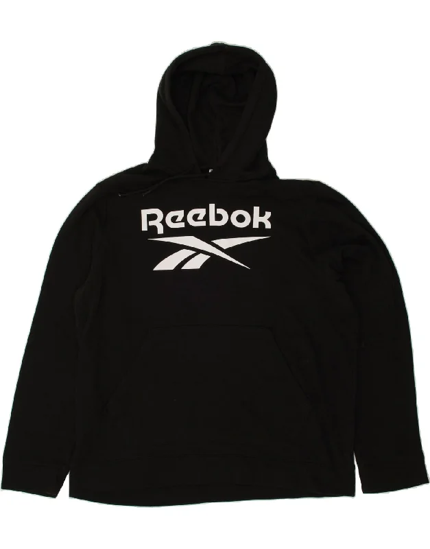 REEBOK Mens Graphic Hoodie Jumper XL Black Cotton Hoodie with Elastic Waist Stretchable Comfortable REEBOK Mens Graphic Hoodie Jumper XL Black Cotton Hoodie with Elastic Waist Stretchable Comfortable