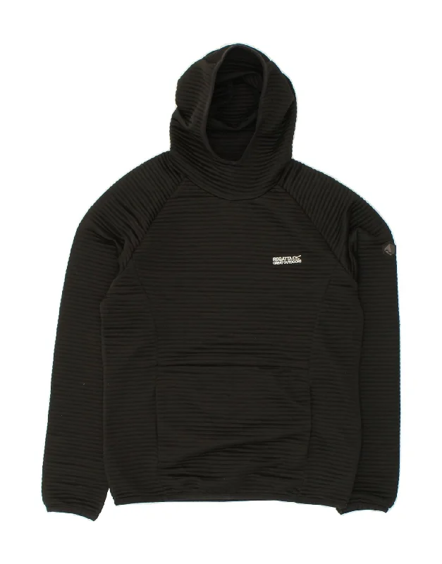 REGATTA Mens Hoodie Jumper Small Black Striped Polyester Hoodie with Longline Fit Extended Stylish