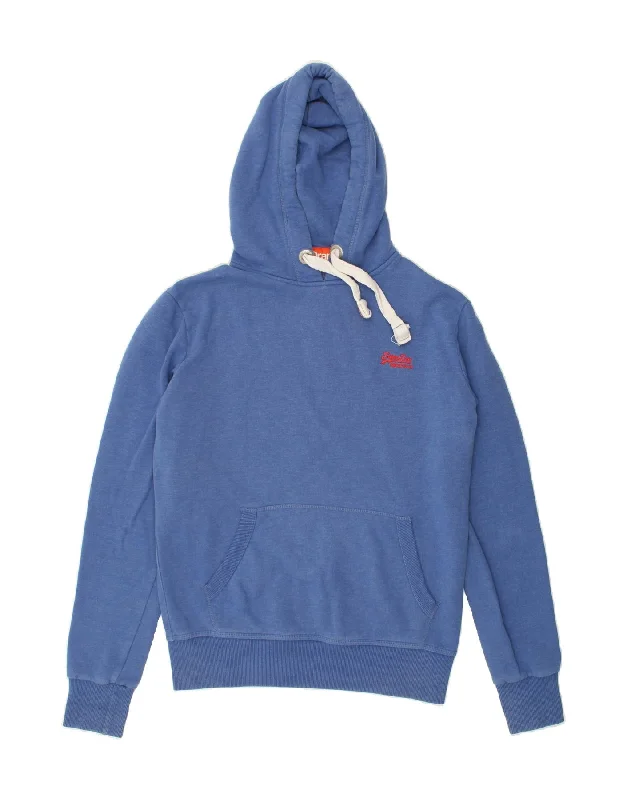 SUPERDRY Mens Hoodie Jumper Large Blue Cotton Hoodie with Mesh Breathable Sporty