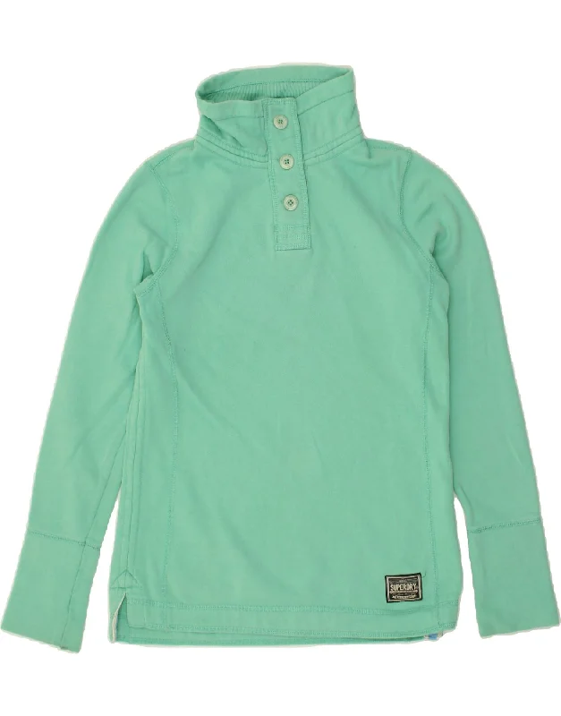 SUPERDRY Womens Button Neck Sweatshirt Jumper UK 14 Medium Green Cotton Hoodie with Lace Feminine Delicate SUPERDRY Womens Button Neck Sweatshirt Jumper UK 14 Medium Green Cotton Hoodie with Lace Feminine Delicate