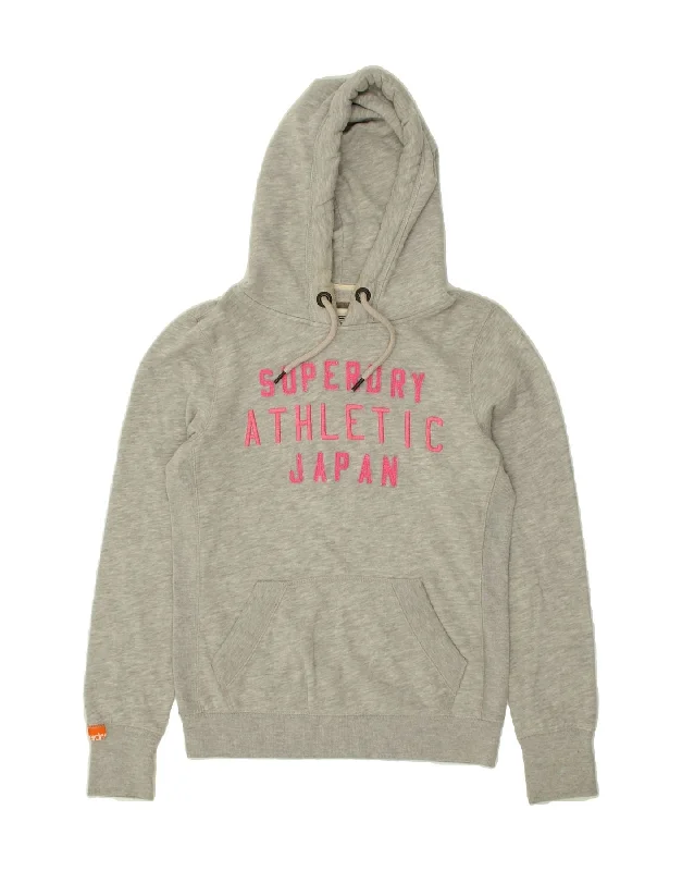SUPERDRY Womens Graphic Hoodie Jumper UK 14 Medium Grey Cotton Hoodie with Hem Patch Decorative Personalized SUPERDRY Womens Graphic Hoodie Jumper UK 14 Medium Grey Cotton Hoodie with Hem Patch Decorative Personalized