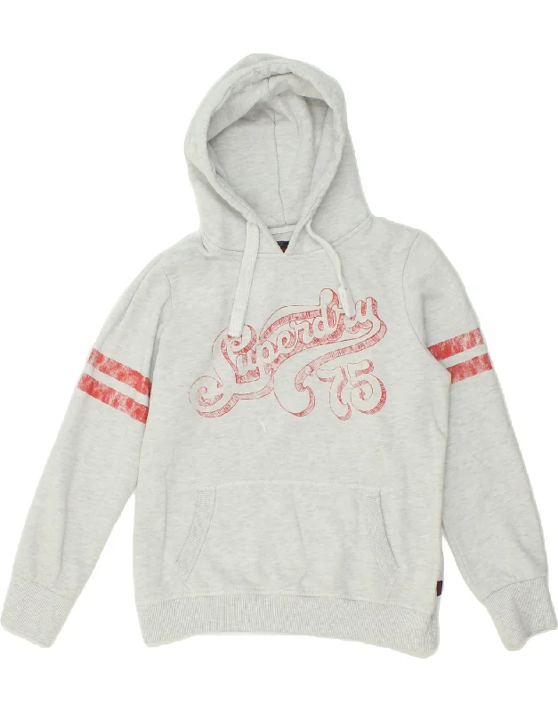 SUPERDRY Womens Graphic Hoodie Jumper UK 14 Medium Grey Cotton Hoodie with Mesh Breathable Sporty SUPERDRY Womens Graphic Hoodie Jumper UK 14 Medium Grey Cotton Hoodie with Mesh Breathable Sporty