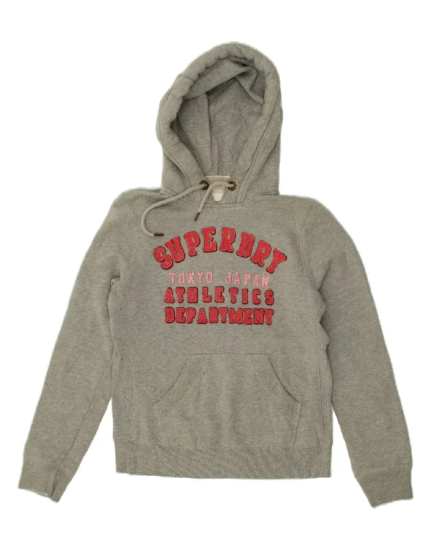 SUPERDRY Womens Graphic Hoodie Jumper UK 16 Large Grey Cotton Hoodie with Drawstring Waist Adjustable Fitted SUPERDRY Womens Graphic Hoodie Jumper UK 16 Large Grey Cotton Hoodie with Drawstring Waist Adjustable Fitted