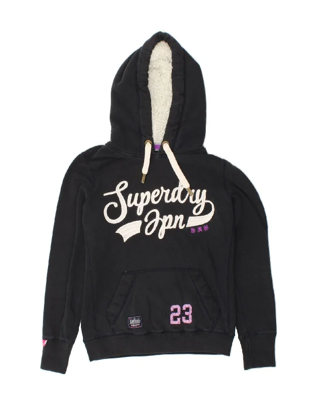 SUPERDRY Womens Graphic Hoodie Jumper UK 16 Large Navy Blue Hoodie with Patch Decorative Personalized SUPERDRY Womens Graphic Hoodie Jumper UK 16 Large Navy Blue Hoodie with Patch Decorative Personalized