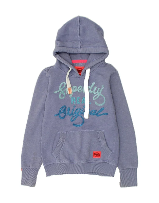 SUPERDRY Womens Graphic Hoodie Jumper UK 6 XS Blue Cotton Hoodie with Zipper Placket Modern Functional SUPERDRY Womens Graphic Hoodie Jumper UK 6 XS Blue Cotton Hoodie with Zipper Placket Modern Functional