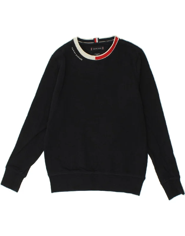 TOMMY HILFIGER Mens Graphic Sweatshirt Jumper Medium Navy Blue Cotton Hoodie with Set-In Sleeves Structured Classic TOMMY HILFIGER Mens Graphic Sweatshirt Jumper Medium Navy Blue Cotton Hoodie with Set-In Sleeves Structured Classic