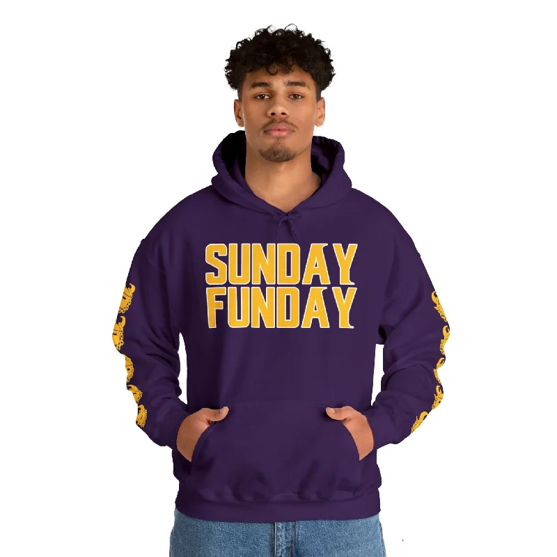Unisex Heavy Blend™ Hooded Sweatshirt - SUNDAY FUNDAY + Game Day Helmet (Sleeves) Hoodie with Hem Fringe Bohemian Relaxed Unisex Heavy Blend™ Hooded Sweatshirt - SUNDAY FUNDAY + Game Day Helmet (Sleeves) Hoodie with Hem Fringe Bohemian Relaxed