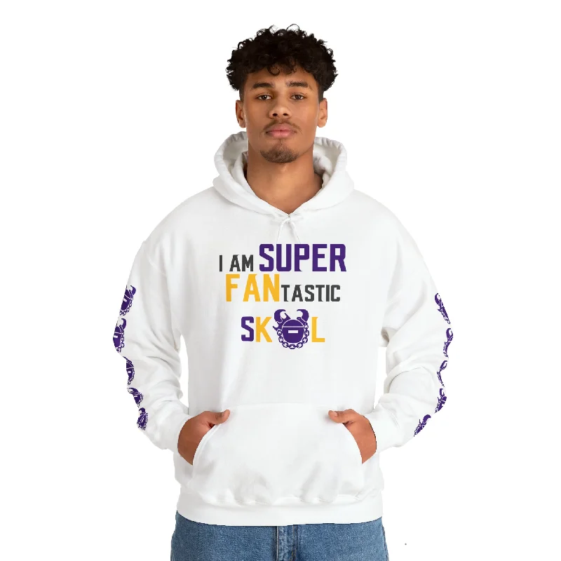 Unisex Heavy Blend™ Hooded Sweatshirt - SUPER FANtastic + Game Day Helmet (Sleeves) Hoodie with Distressed Vintage Worn Unisex Heavy Blend™ Hooded Sweatshirt - SUPER FANtastic + Game Day Helmet (Sleeves) Hoodie with Distressed Vintage Worn