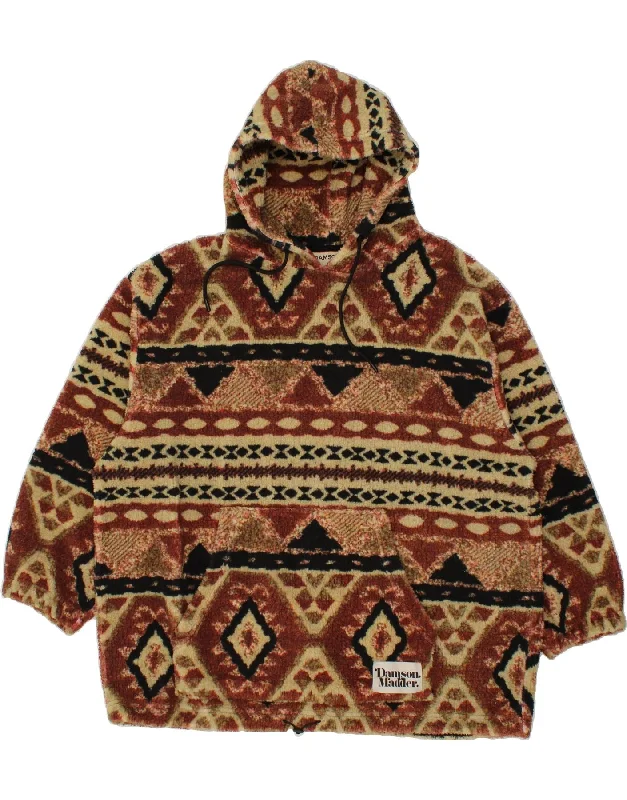 VINTAGE Womens Oversized Hooded Fleece Jumper UK 10 Small Brown Fair Isle Hoodie with Ribbed Neckline Snug Warm VINTAGE Womens Oversized Hooded Fleece Jumper UK 10 Small Brown Fair Isle Hoodie with Ribbed Neckline Snug Warm